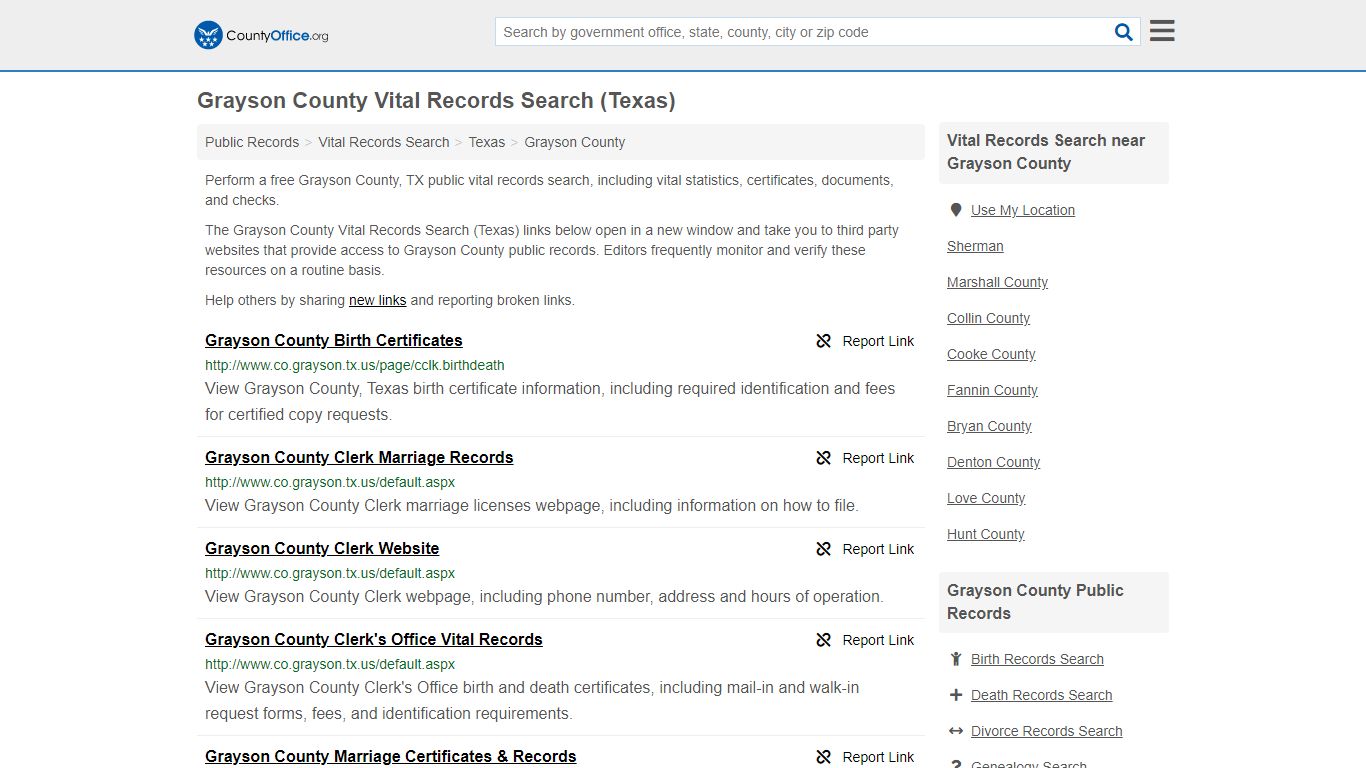 Vital Records Search - Grayson County, TX (Birth, Death ...